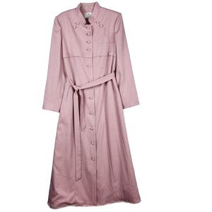 AGIBA Button Front Abaya Jilbab Trench Coat Duster Dusty Rose Satin Lined EU 48